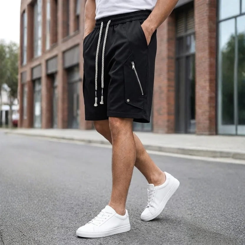 Soriano Utility Drawstring Shorts – Zip Pocket Lightweight Casual Summer Shorts