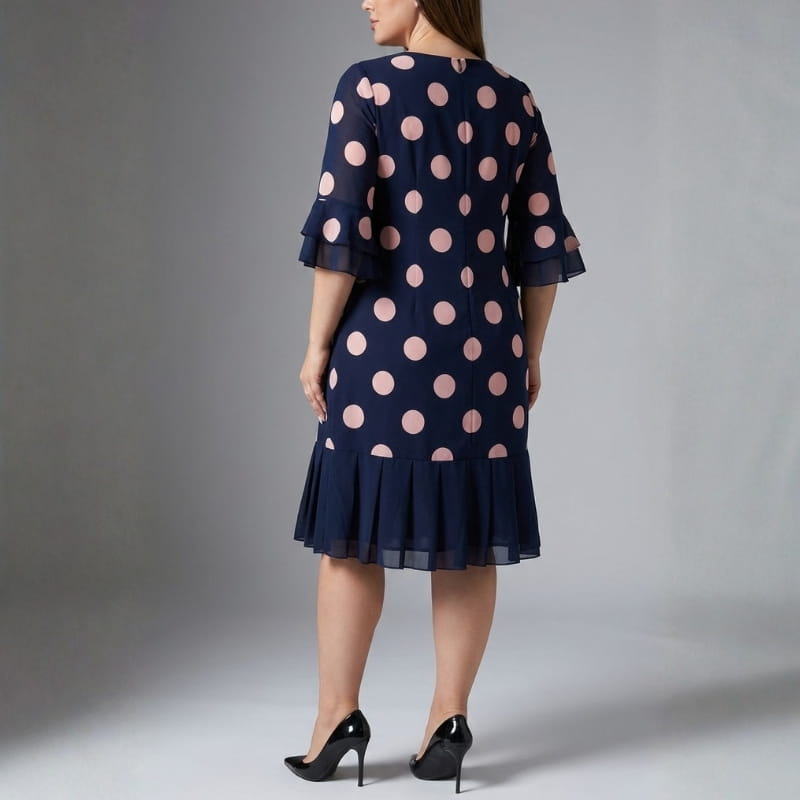 Celeste Polka Dot Pleated Midi Dress – Elegant A-Line Flowy Occasion Dress
