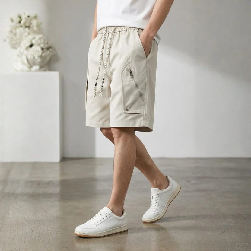 Soriano Utility Drawstring Shorts – Zip Pocket Lightweight Casual Summer Shorts