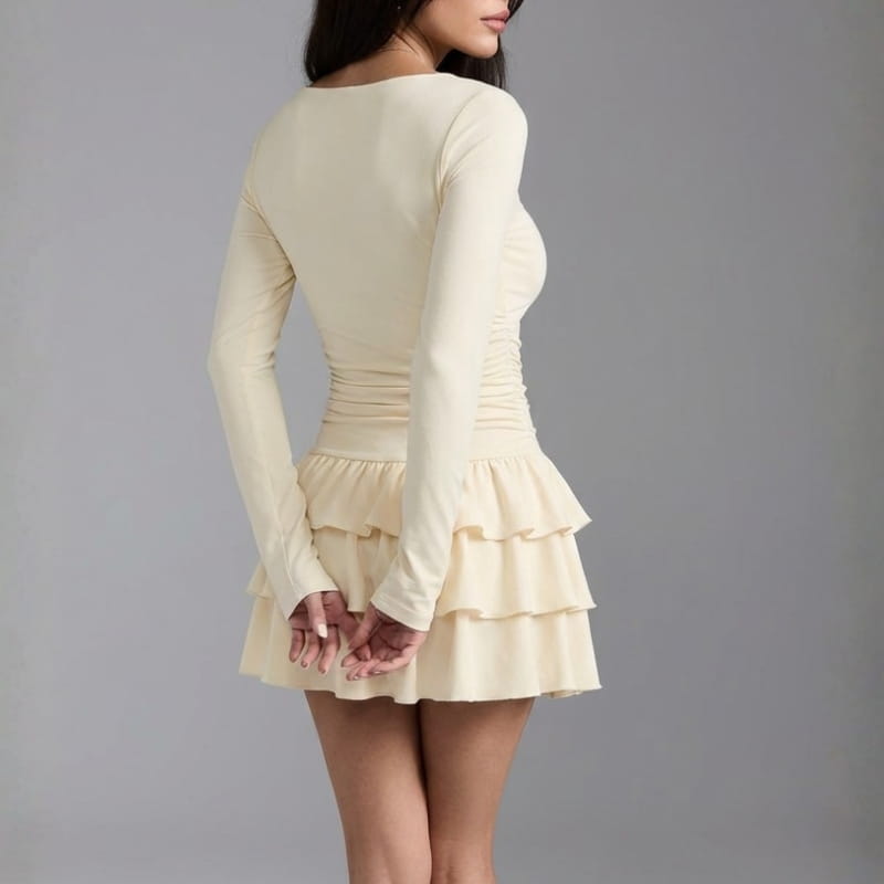 Camille Ruffle Skirt Mini Dress – Fitted Waist Flowing Layered Silhouette