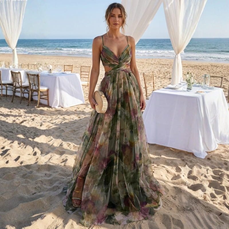 Gabriella Chiffon Floral Painted Maxi Dress – Lightweight Elegant All Occasion Dress