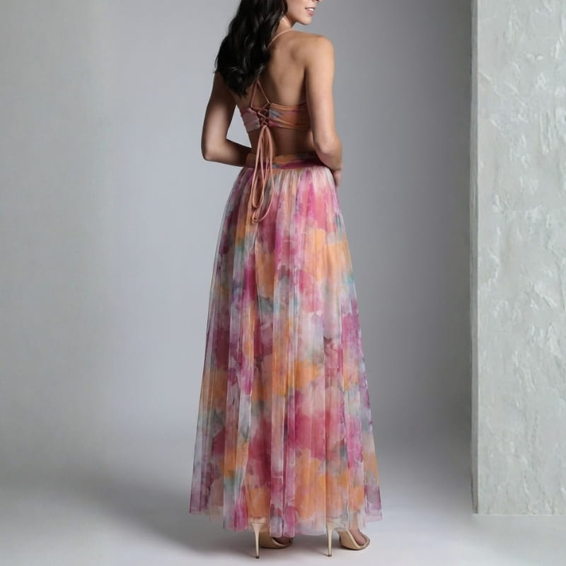 Gabriella Chiffon Floral Painted Maxi Dress – Lightweight Elegant All Occasion Dress