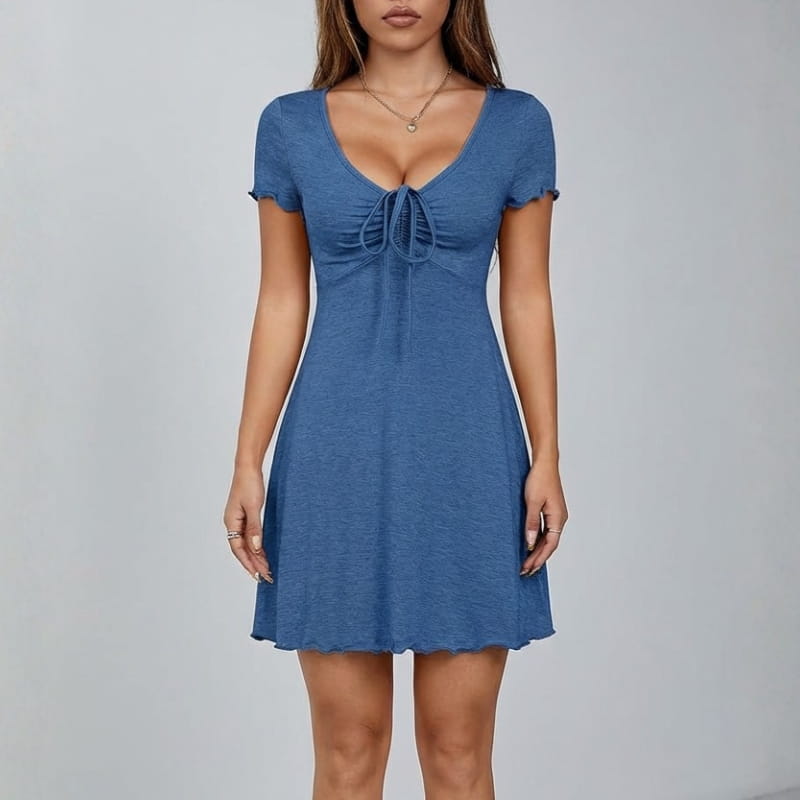 Isabella V-Neck Mini Dress – Tie Front Flattering A-Line Silhouette