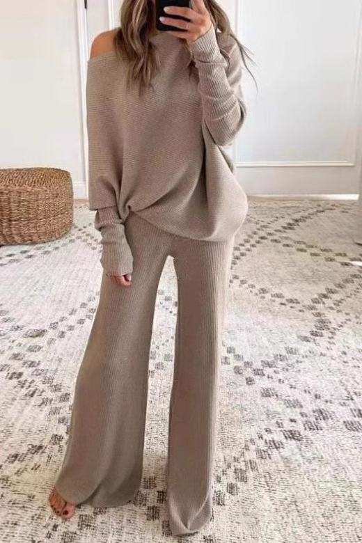 Ariana Women’s Knit Lounge Set – Off-Shoulder Relaxed Fit Outfit Set