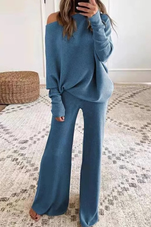 Ariana Women’s Knit Lounge Set – Off-Shoulder Relaxed Fit Outfit Set