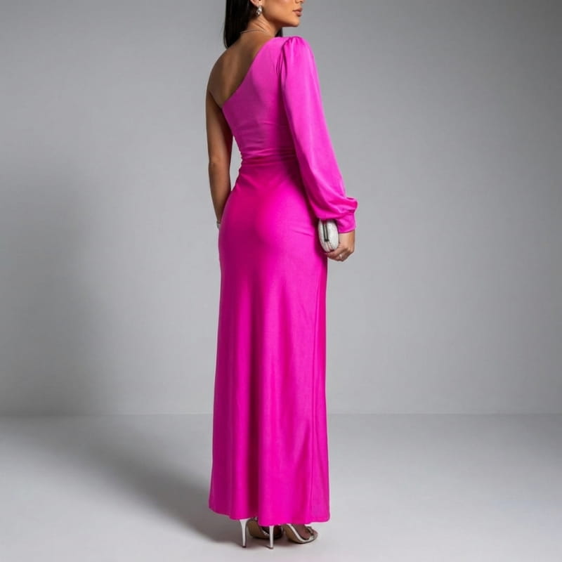 Viena One-Shoulder Satin Maxi Dress – Elegant Sculpted Evening Silhouette