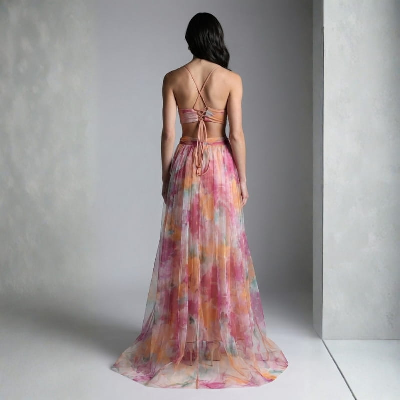 Gabriella Chiffon Floral Painted Maxi Dress – Lightweight Elegant All Occasion Dress