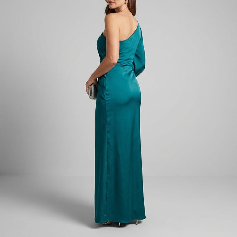 Viena One-Shoulder Satin Maxi Dress – Elegant Sculpted Evening Silhouette