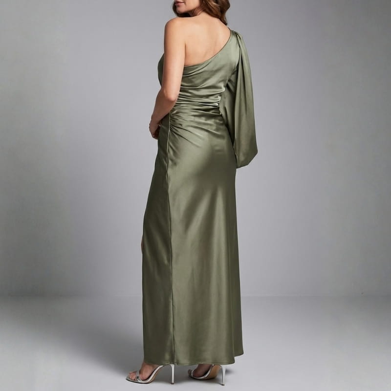 Viena One-Shoulder Satin Maxi Dress – Elegant Sculpted Evening Silhouette
