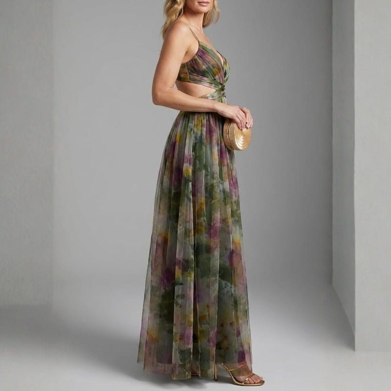 Gabriella Chiffon Floral Painted Maxi Dress – Lightweight Elegant All Occasion Dress
