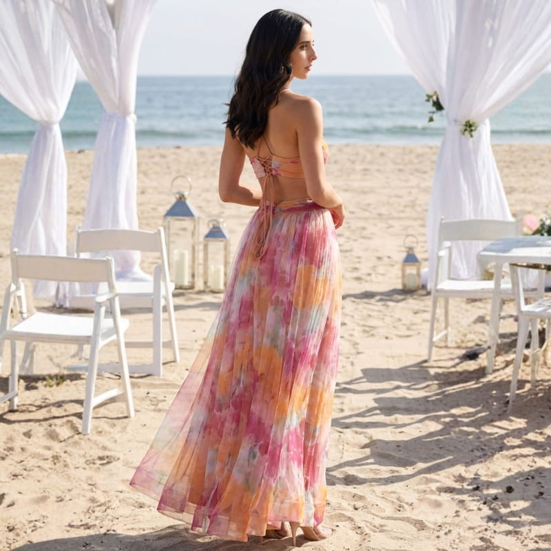 Gabriella Chiffon Floral Painted Maxi Dress – Lightweight Elegant All Occasion Dress