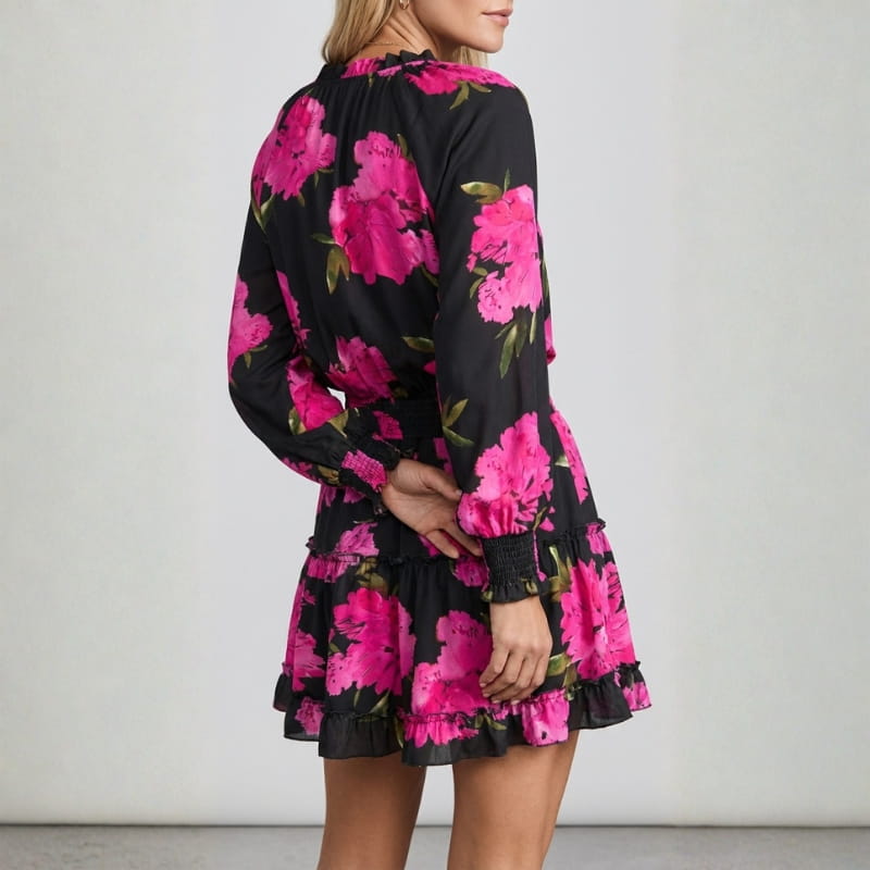 Lucienne V-Neck Ruffle Mini Dress – Smocked Waist Flowing Silhouette