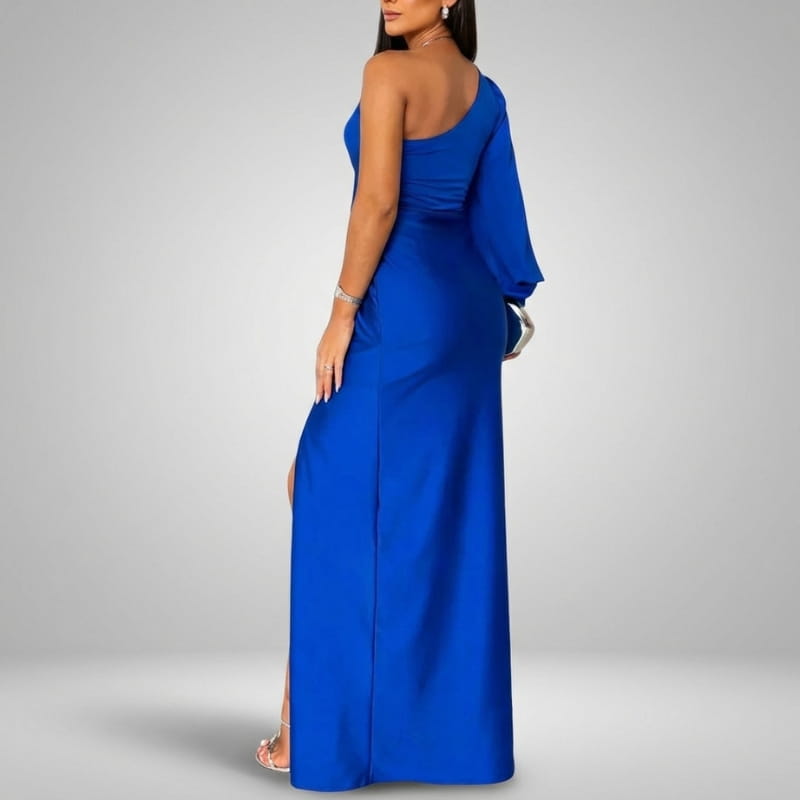 Viena One-Shoulder Satin Maxi Dress – Elegant Sculpted Evening Silhouette
