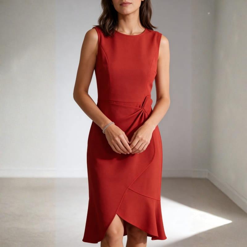Mona Wrap Front Draped Midi Dress –  Smooth Stretch Cocktail Dress