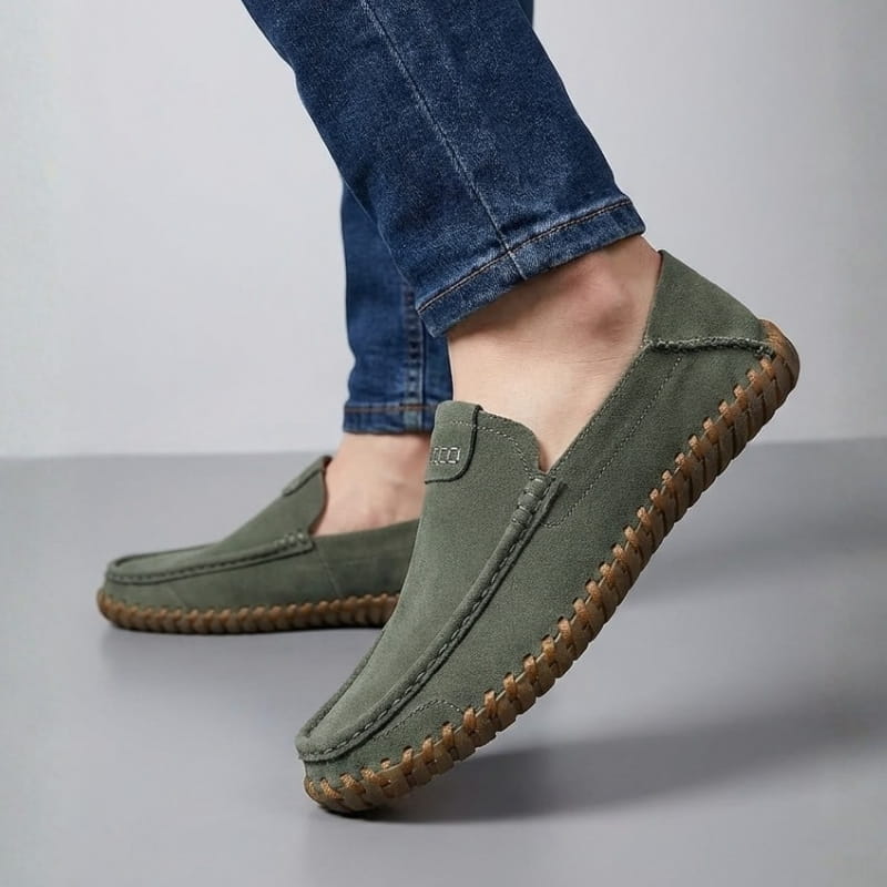 Luciano Men's Suede Loafers – Hand-Stitched Leather Slip-Ons