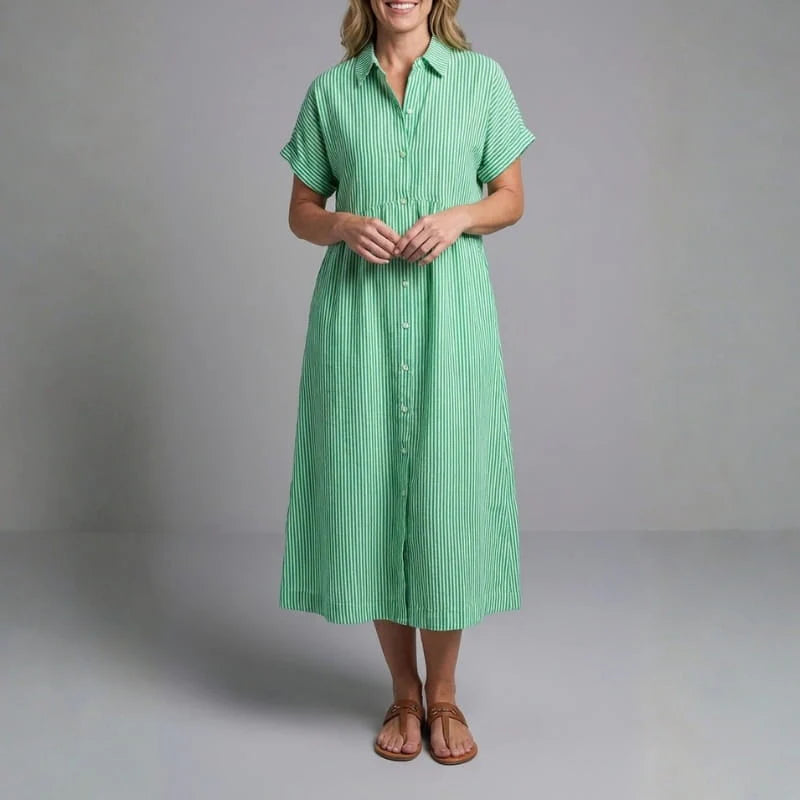 Florian Women’s Midi Dress – Vertical Stripe Design with Flattering Relaxed Fit