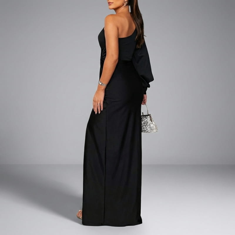 Viena One-Shoulder Satin Maxi Dress – Elegant Sculpted Evening Silhouette