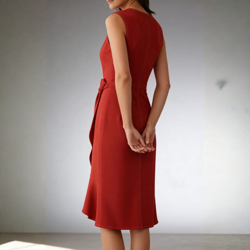 Mona Wrap Front Draped Midi Dress –  Smooth Stretch Cocktail Dress