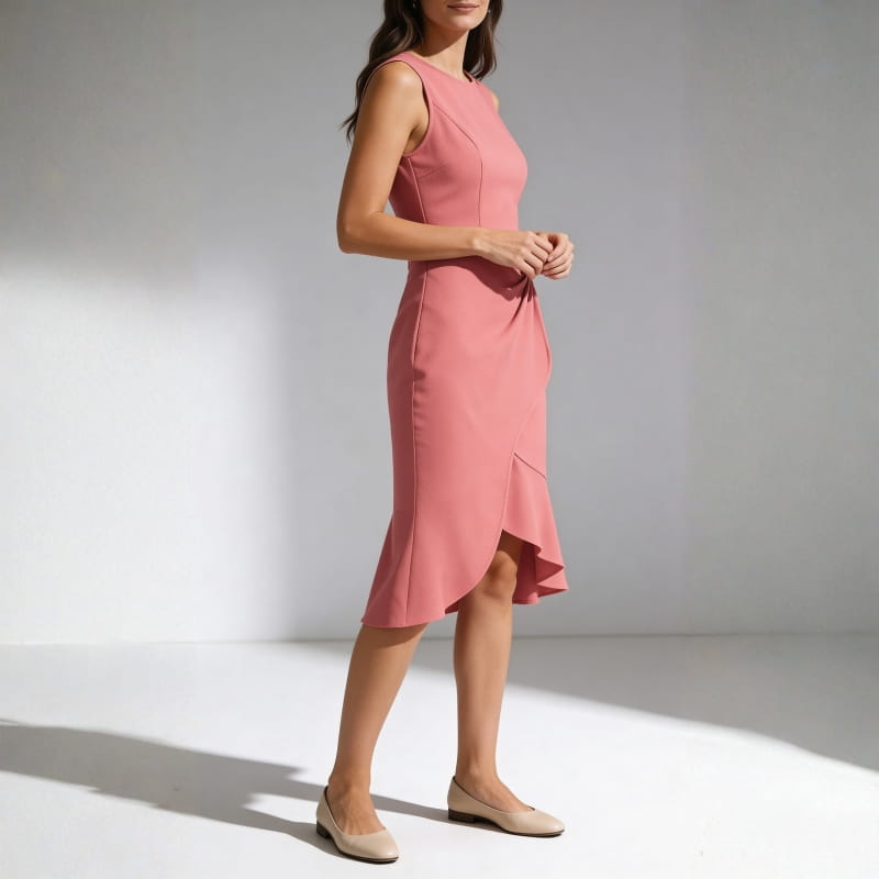 Mona Wrap Front Draped Midi Dress –  Smooth Stretch Cocktail Dress