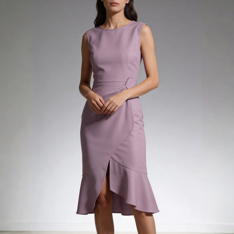 Mona Wrap Front Draped Midi Dress –  Smooth Stretch Cocktail Dress