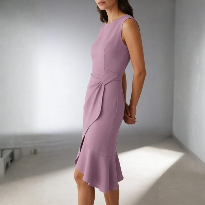 Mona Wrap Front Draped Midi Dress –  Smooth Stretch Cocktail Dress