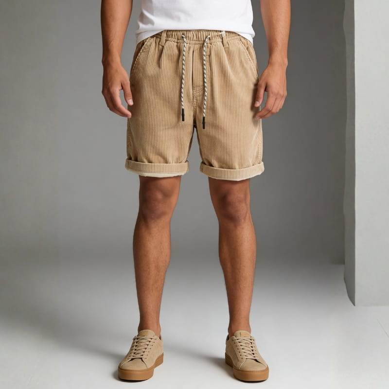 Enzo Soft Corduroy Shorts – Elasticated Waist Relaxed Fit Summer Shorts