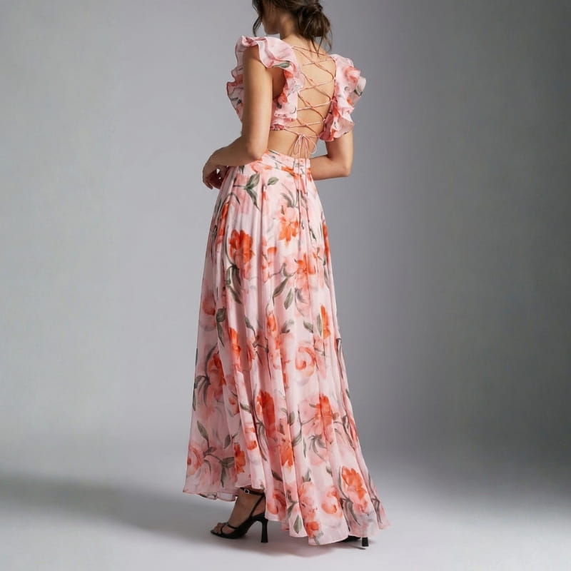 Joana Backless Floral Maxi Dress – Lightweight Airy Summer Silhouette