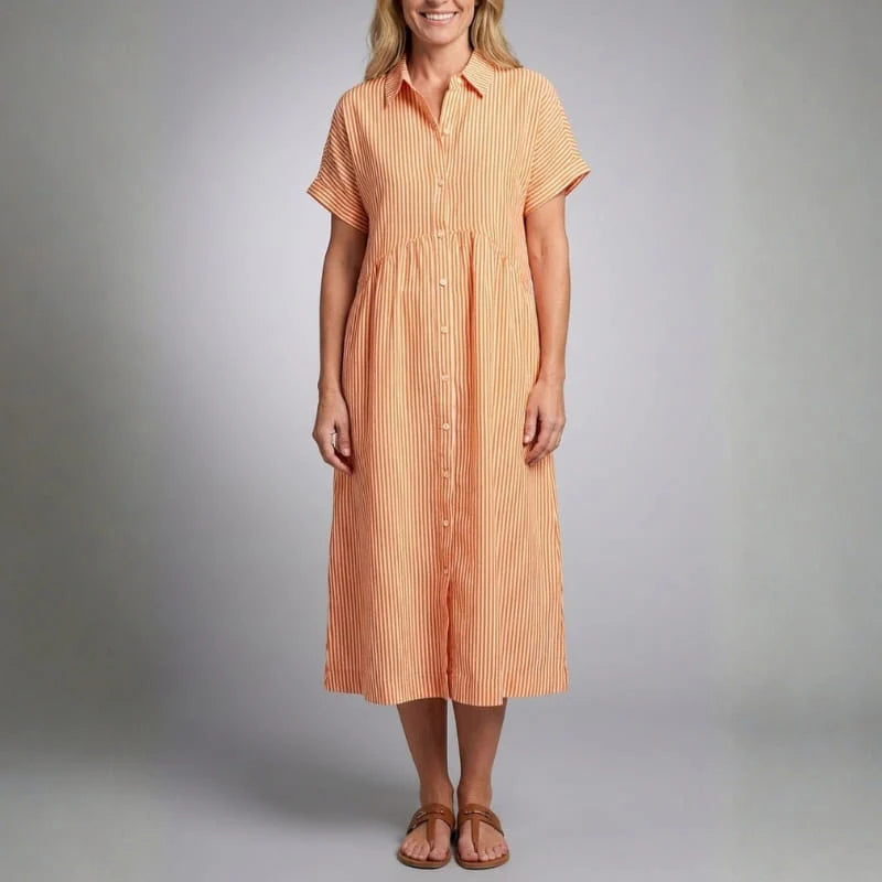 Florian Women’s Midi Dress – Vertical Stripe Design with Flattering Relaxed Fit