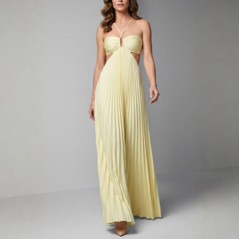 Mia Pleated Lightweight Maxi Dress – Breathable Elegant Chiffon Dress
