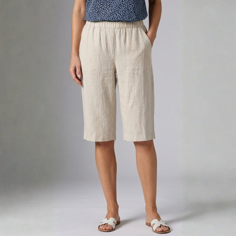 Elena Breathable Linen Knee-Length Shorts – Tailored Relaxed Summer Fit
