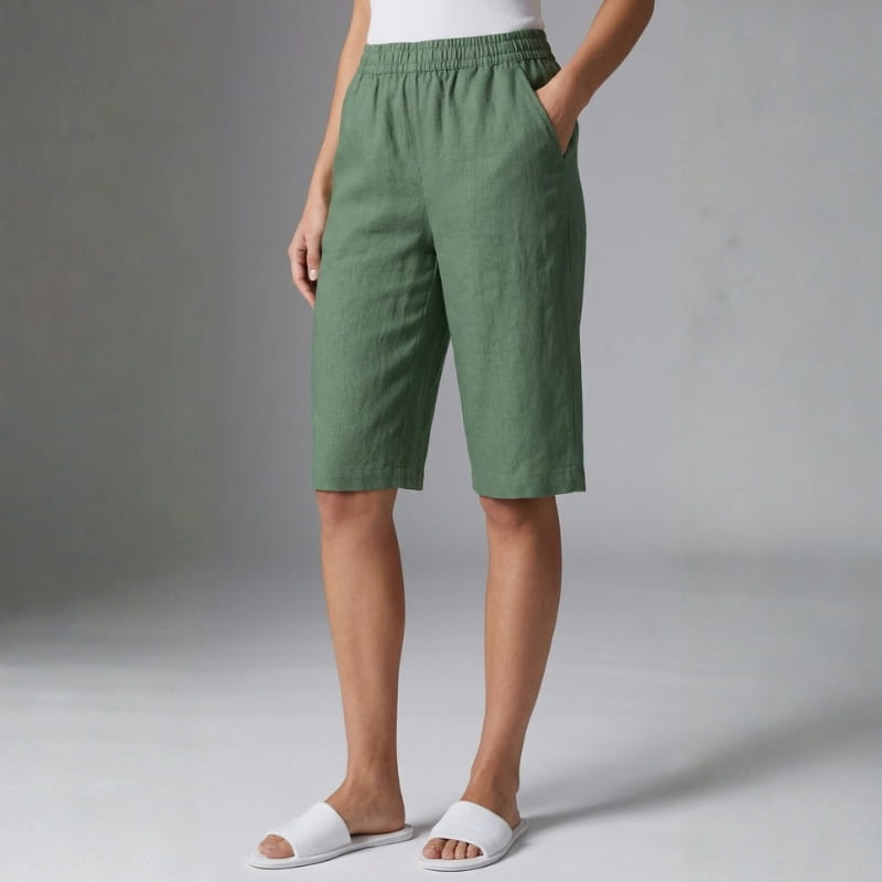 Elena Breathable Linen Knee-Length Shorts – Tailored Relaxed Summer Fit