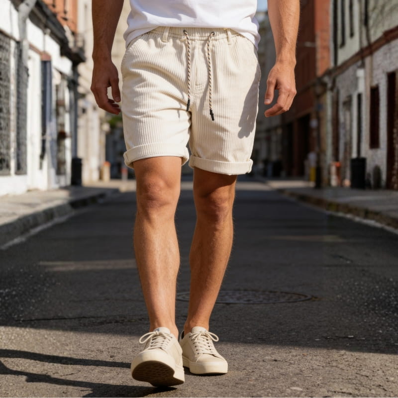 Enzo Soft Corduroy Shorts – Elasticated Waist Relaxed Fit Summer Shorts