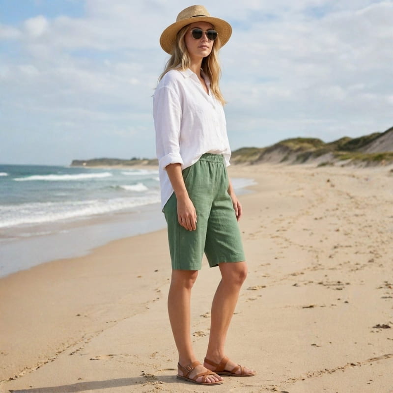 Elena Breathable Linen Knee-Length Shorts – Tailored Relaxed Summer Fit