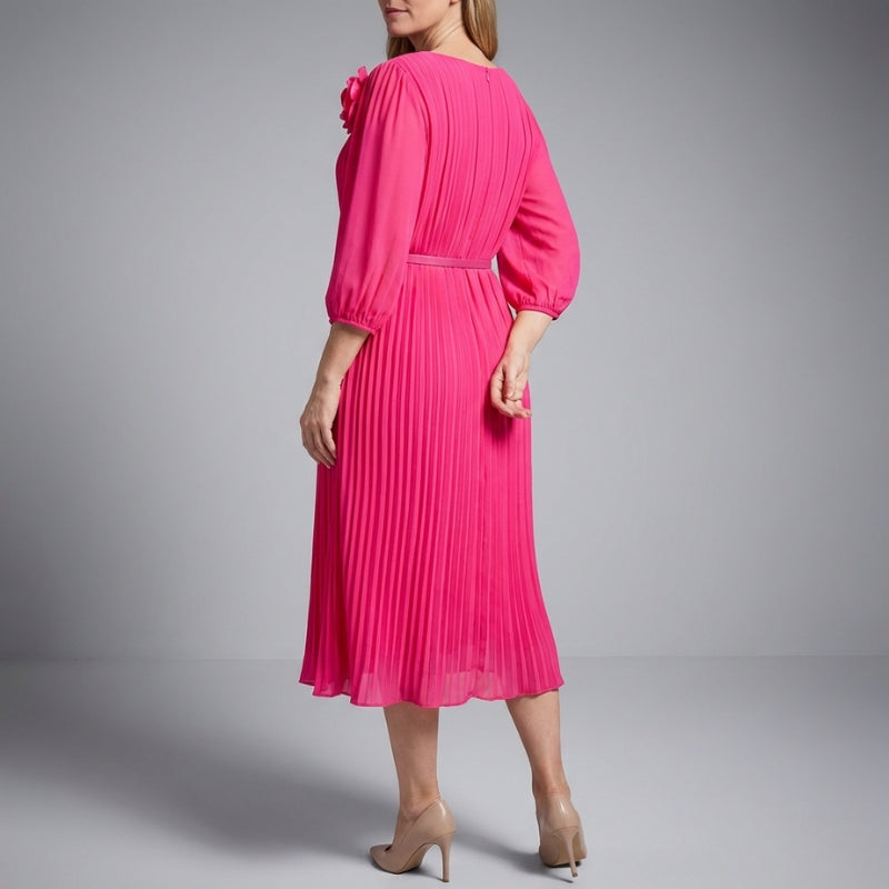 Selene Soft Pleated Belted Midi Dress – Elegant Versatile Day-to-Night Dress