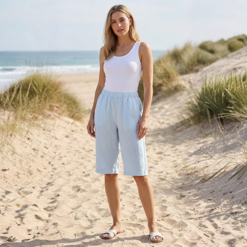Elena Breathable Linen Knee-Length Shorts – Tailored Relaxed Summer Fit