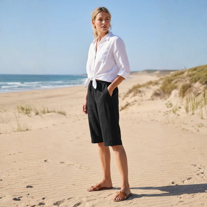 Elena Breathable Linen Knee-Length Shorts – Tailored Relaxed Summer Fit