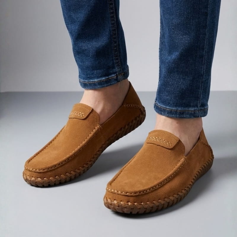Luciano Men's Suede Loafers – Hand-Stitched Leather Slip-Ons