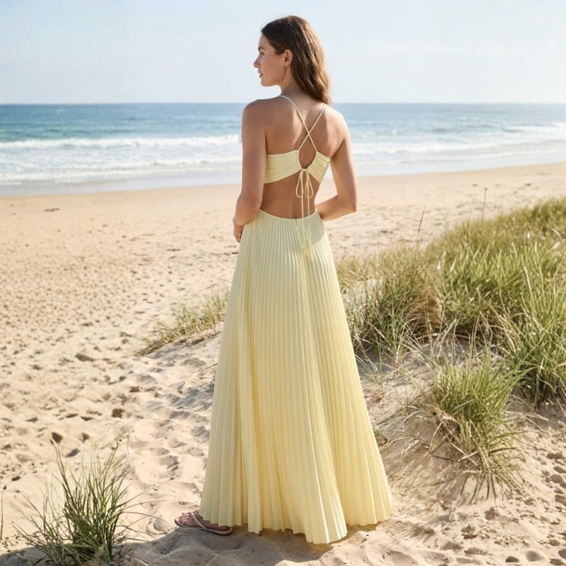 Mia Pleated Lightweight Maxi Dress – Breathable Elegant Chiffon Dress