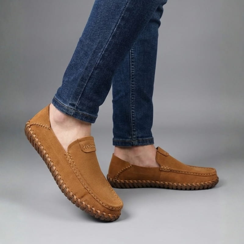 Luciano Men's Suede Loafers – Hand-Stitched Leather Slip-Ons