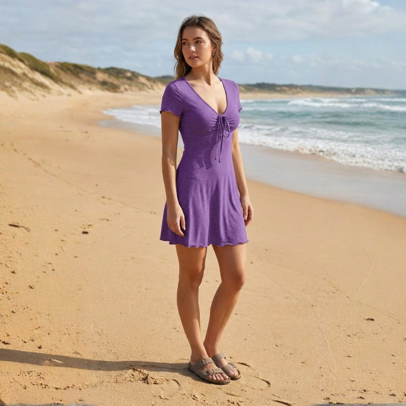Isabella V-Neck Mini Dress – Tie Front Flattering A-Line Silhouette