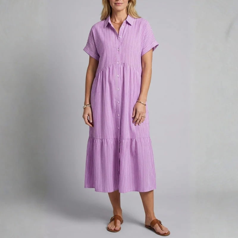 Florian Women’s Midi Dress – Vertical Stripe Design with Flattering Relaxed Fit