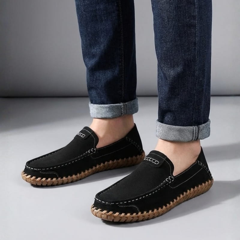 Luciano Men's Suede Loafers – Hand-Stitched Leather Slip-Ons