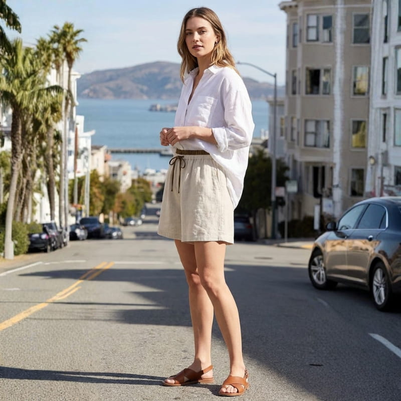Isabella Cotton Linen Drawstring Shorts – Relaxed Breathable Summer Shorts