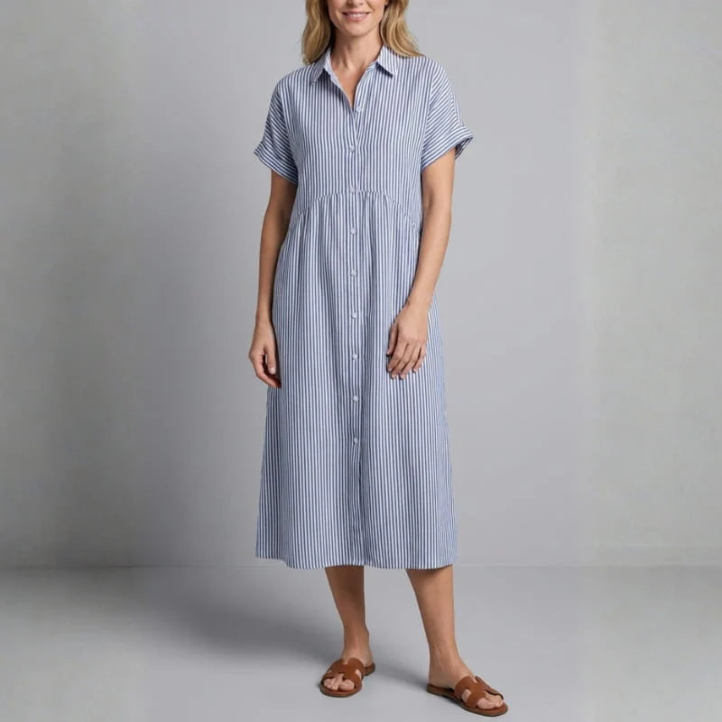 Florian Women’s Midi Dress – Vertical Stripe Design with Flattering Relaxed Fit