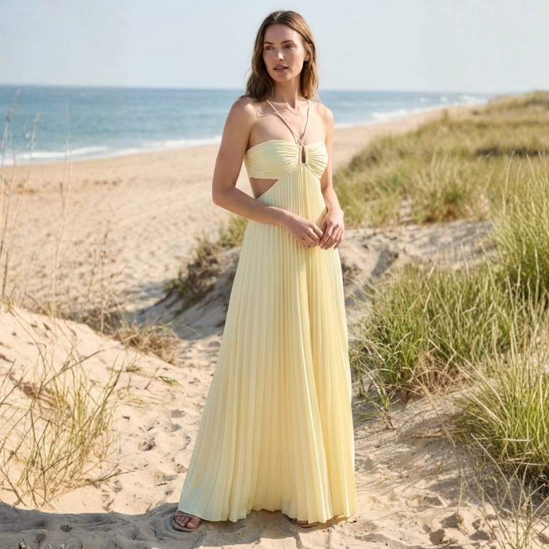 Mia Pleated Lightweight Maxi Dress – Breathable Elegant Chiffon Dress