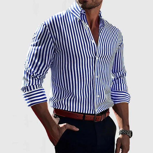 Harrison Men’s Striped Long Sleeve Shirt – Slim Fit Cotton Blend