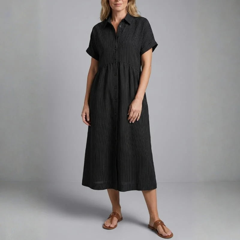 Florian Women’s Midi Dress – Vertical Stripe Design with Flattering Relaxed Fit