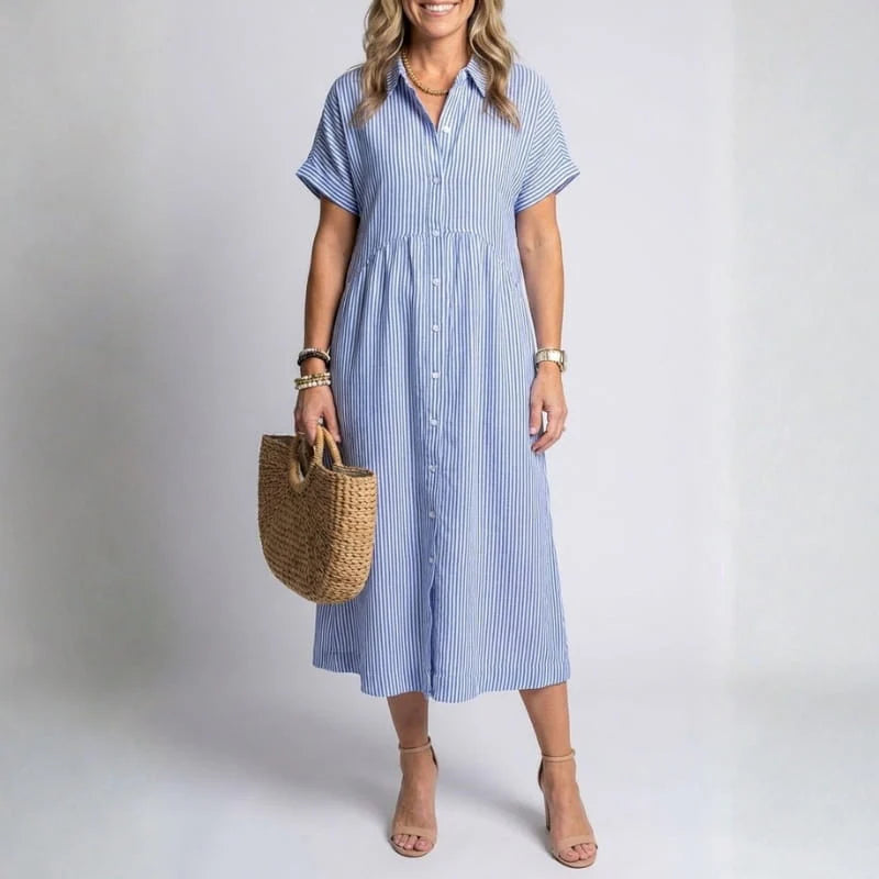 Florian Women’s Midi Dress – Vertical Stripe Design with Flattering Relaxed Fit
