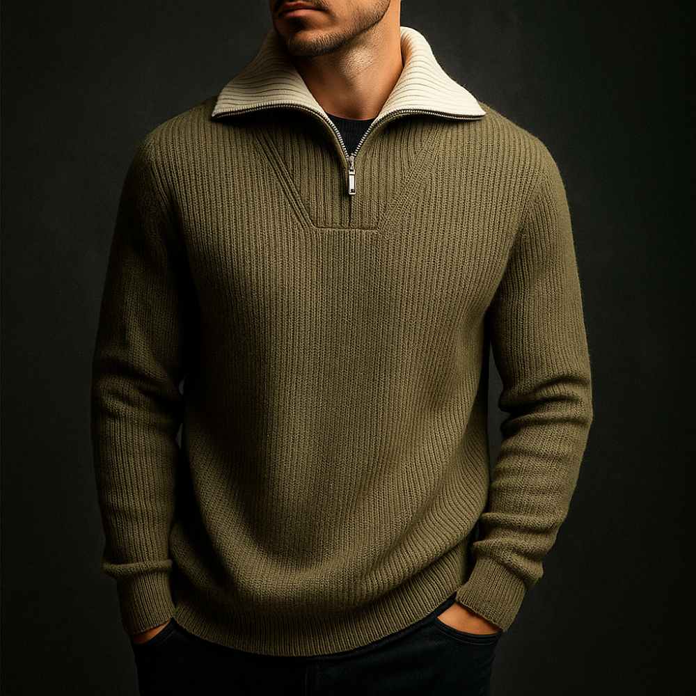 Rafael Men’s Quarter-Zip Sweater – Soft Wool Knit with Contrast Collar