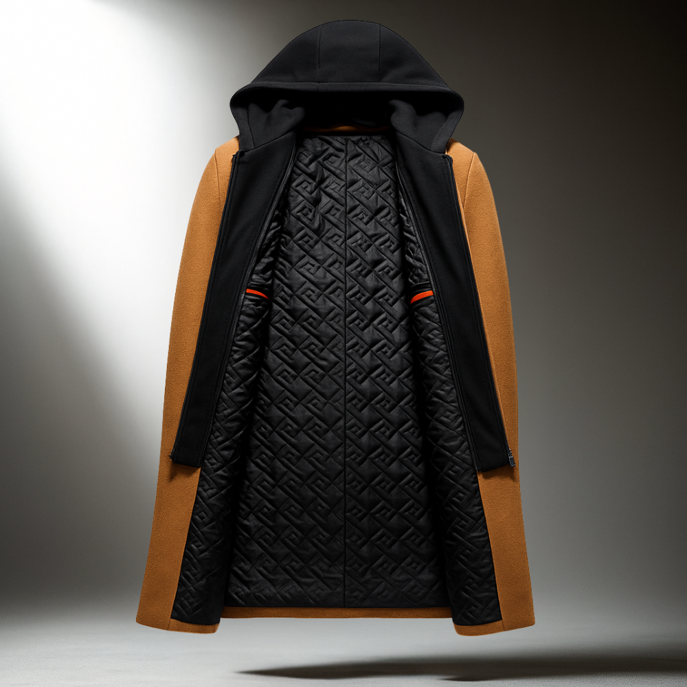 Silas Men’s Wool-Blend Overcoat – Hooded Full-Zip Design